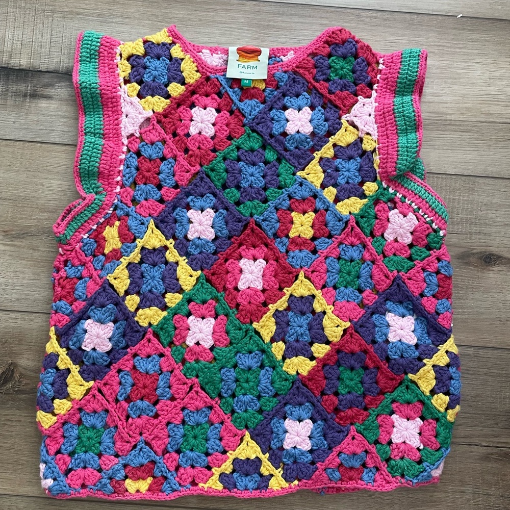 FARM Rio Beautiful, Vibrant Crochet Patchwork Vest